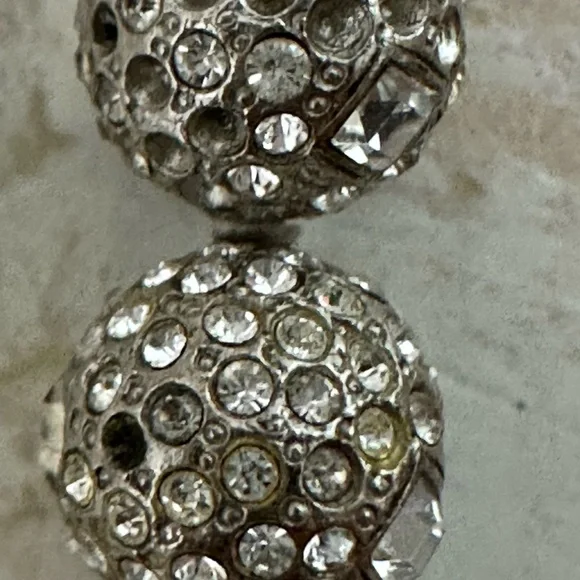 Chanel Silver-Toned and Pearl Drop Earrings with rhinestone encrusted spheres